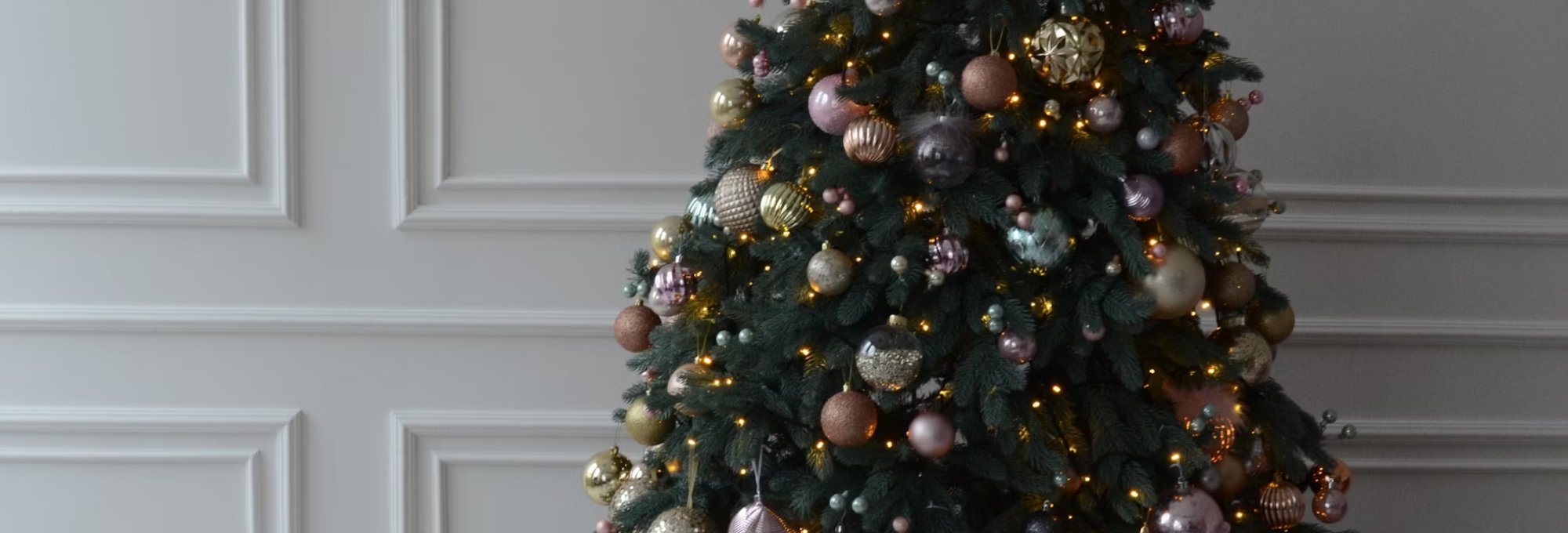 Christmas tree in a room with white walls